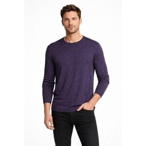 John Varvatos One Star Wool Blend Knit Sweater Leather Elbow Patches Purple